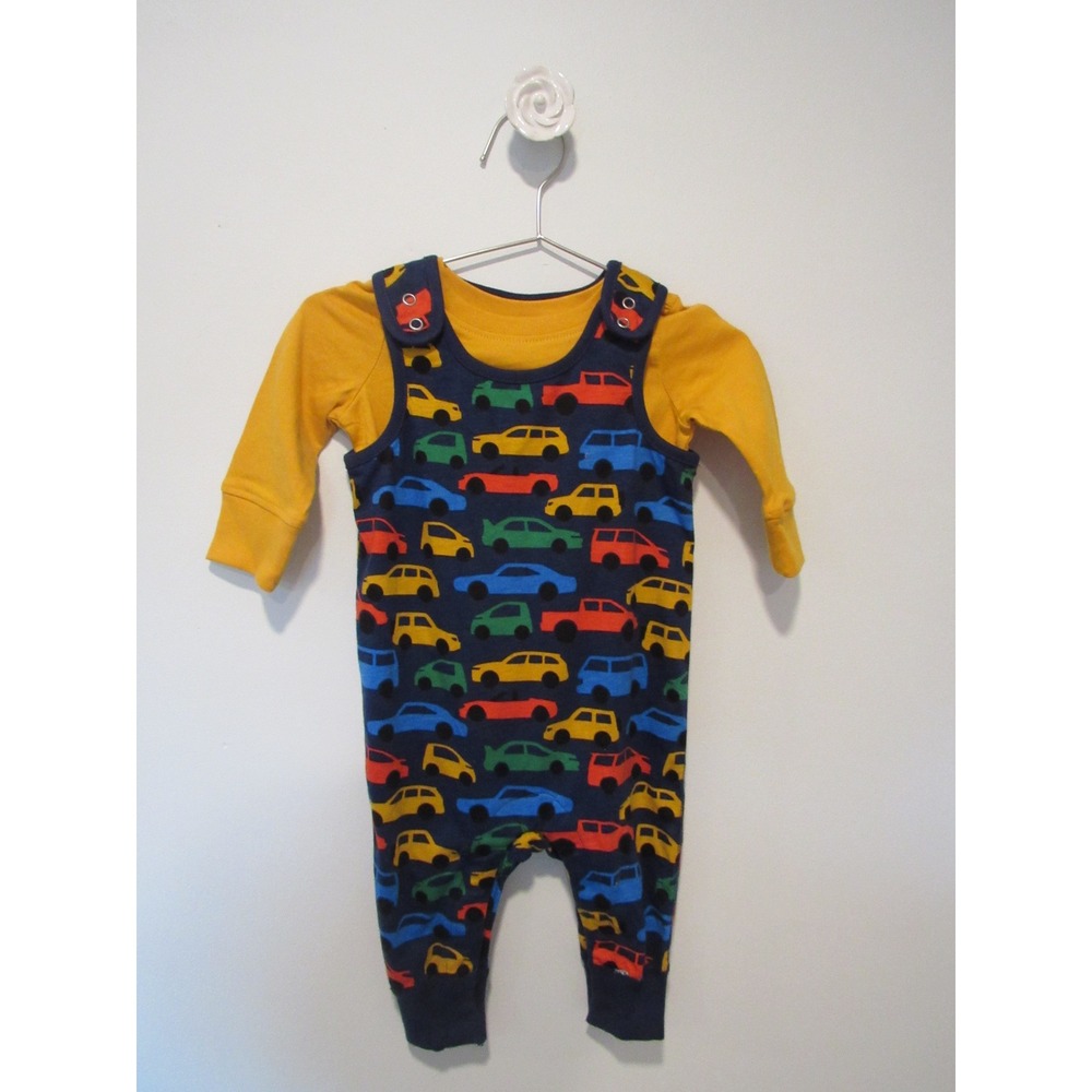 Hanna Andersson Kids 3-6M Car Print Romper and Yellow Tee Set 66936 60cm